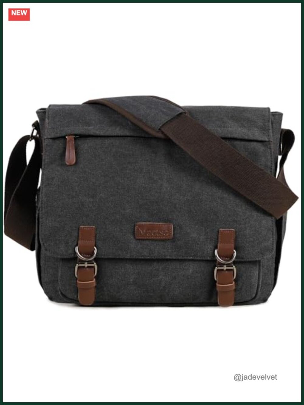 Vintage Canvas & Faux Leather Messenger Bag for 15.6" Laptop, Large Travel